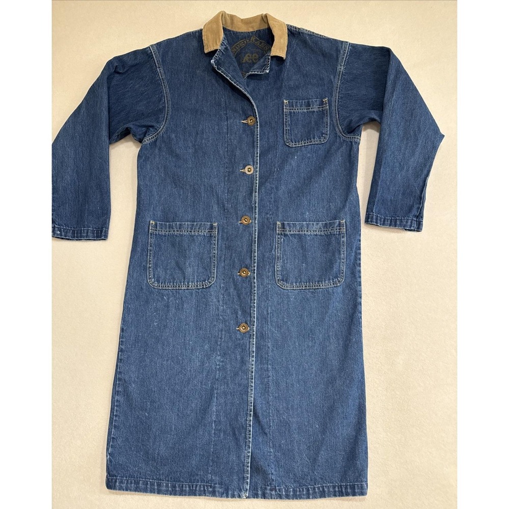 VTG Denim Chore Coat Jacket Trench Duster Blue Lee Medium 1990s Mens Western